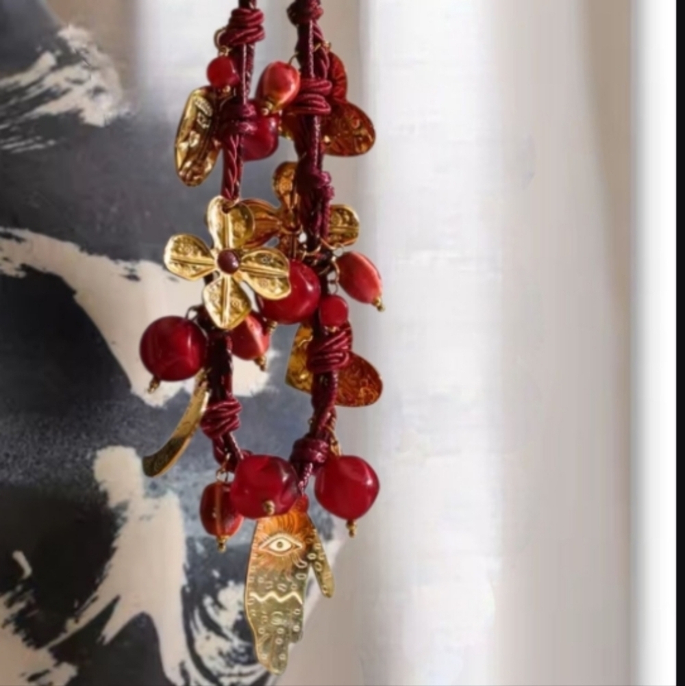 Free Pwople Desert Bloom Cord Necklace | Hamsa Evil Eye Moon | NWOT